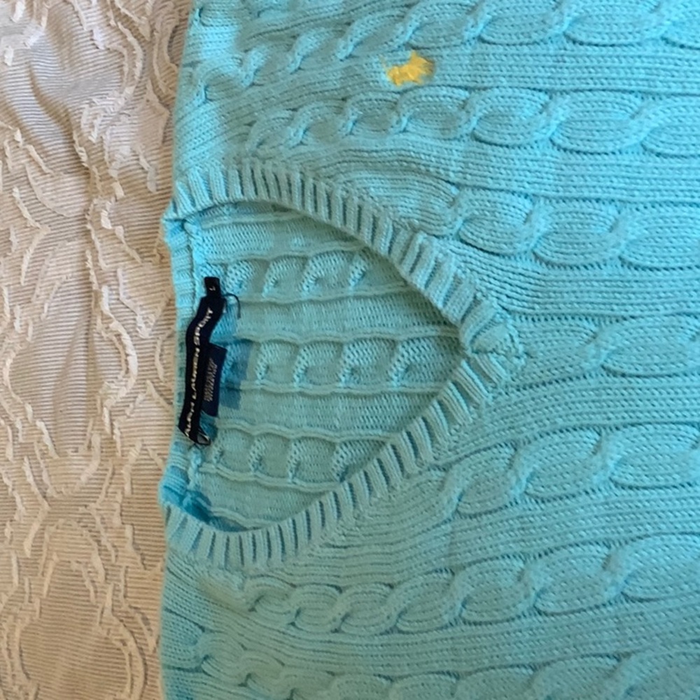 Ralph Lauren Blue Cable Knit Polo Sweater